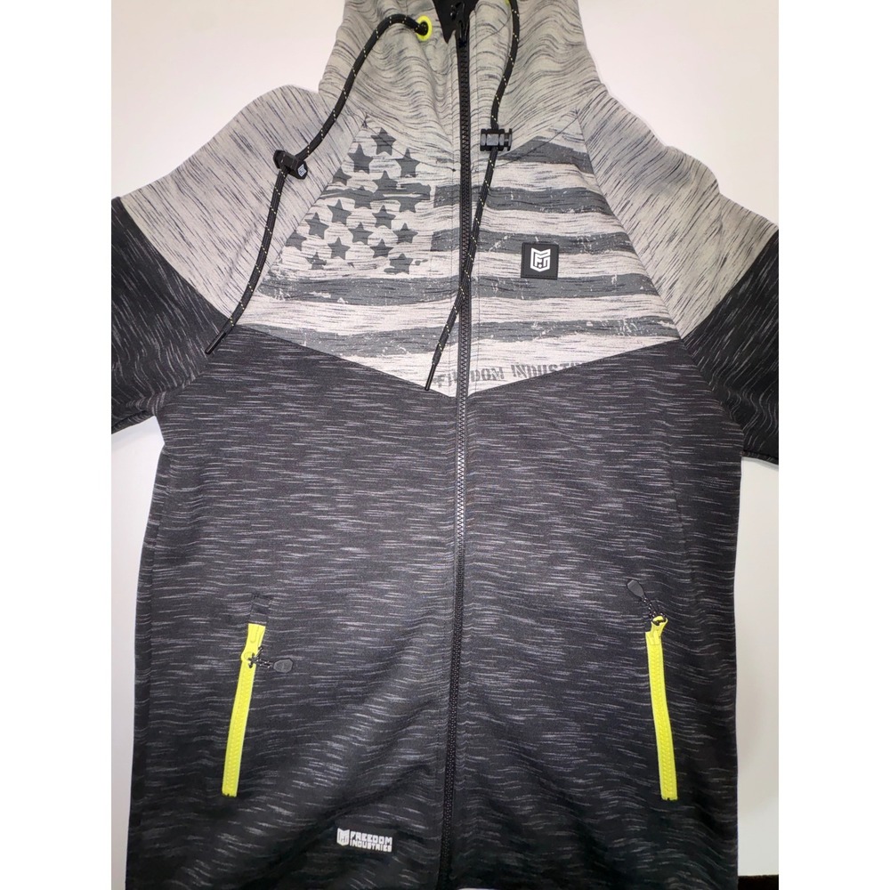 Freedom Industries Mens Space Dye Full Zip Hoodie American Flag Grey Neon Small
